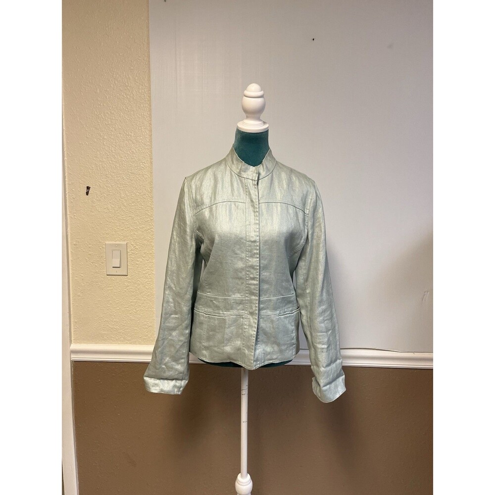 Sigrid Olsen Collection Light Mint Silver Linen Canvas Jacket Button Front‎ size